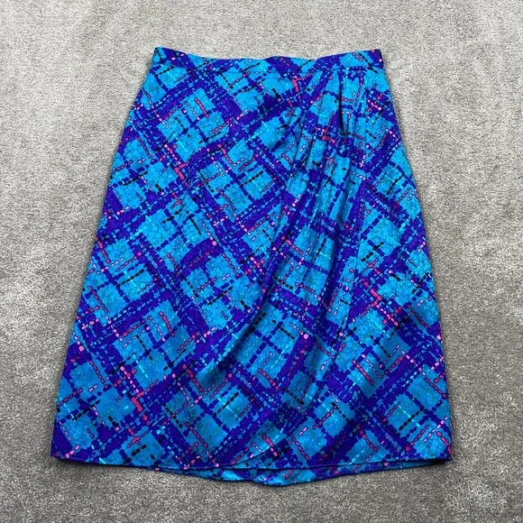 ANNE CRIMMINS for LUMI COLLECTIONS Blue Plaid Silk Skirt Suit Set Size 16 - Picture 3 of 16